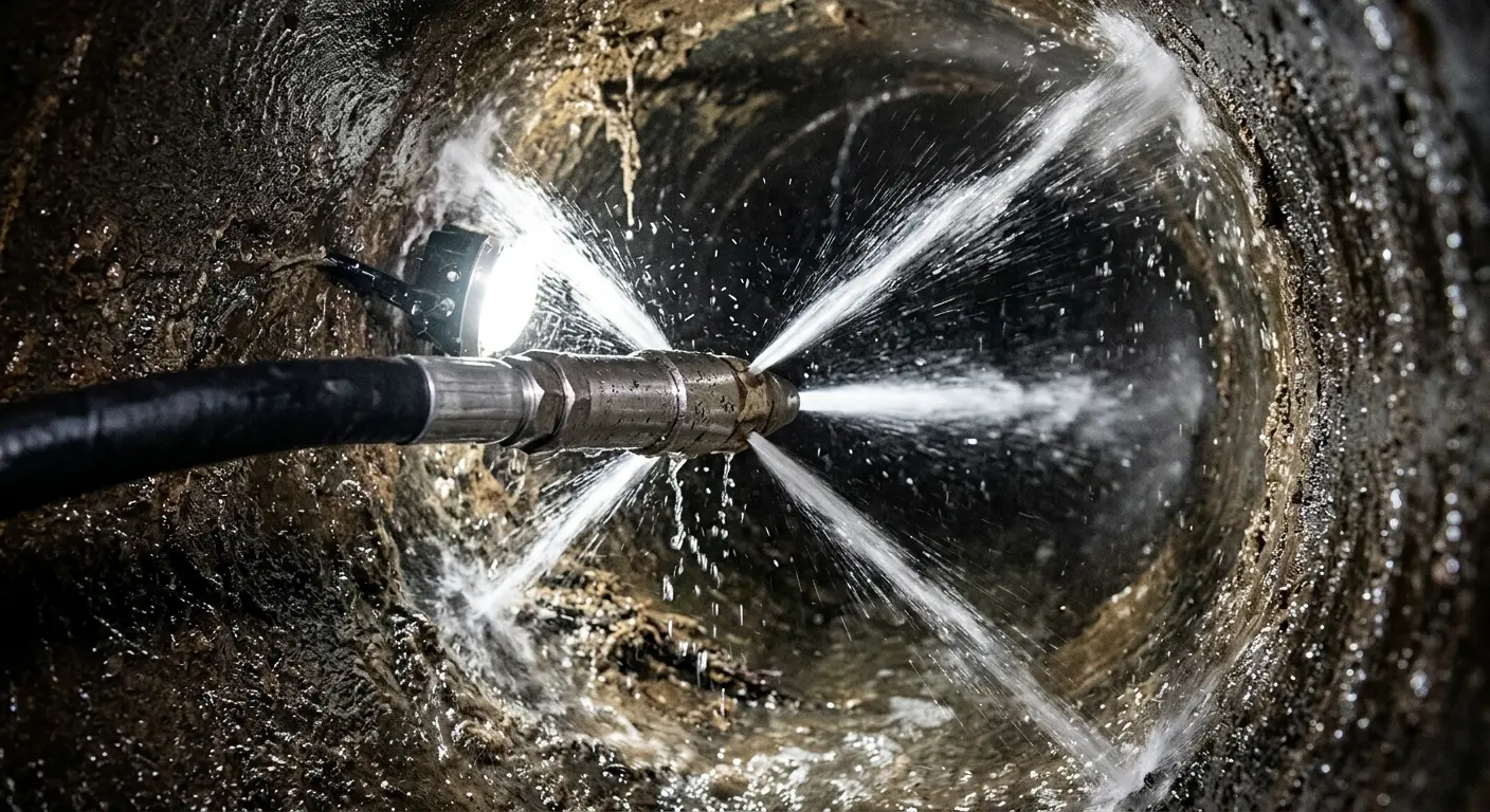 High-pressure hydro jetting nozzle cleaning sewer pipe for Trenchless Sewer Repair in Catalina